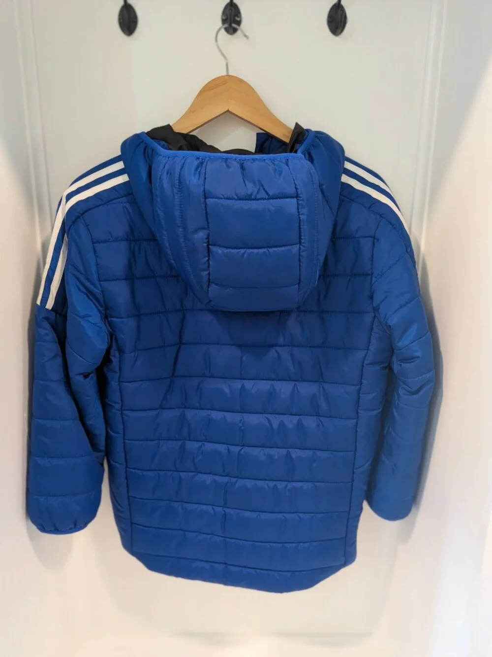Adidas Classic Puffer Jacket Kids Medium (10/12) Blue Hooded Winter Coat EUC